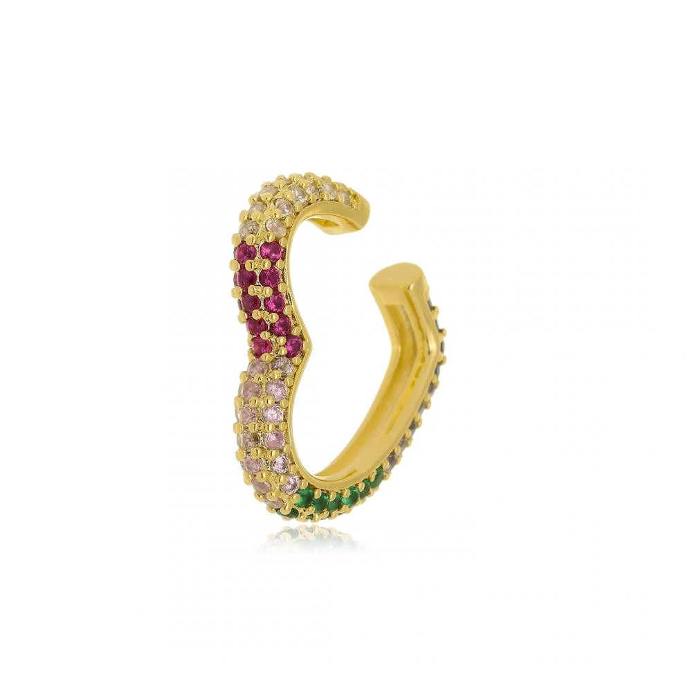 Piercing fake em formato de coração cravejado com zircônia colorida folheado a ouro 18k