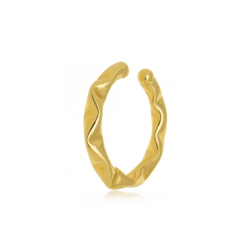 Brinco piercing fake grande juliete ondulado folheado a ouro 18k