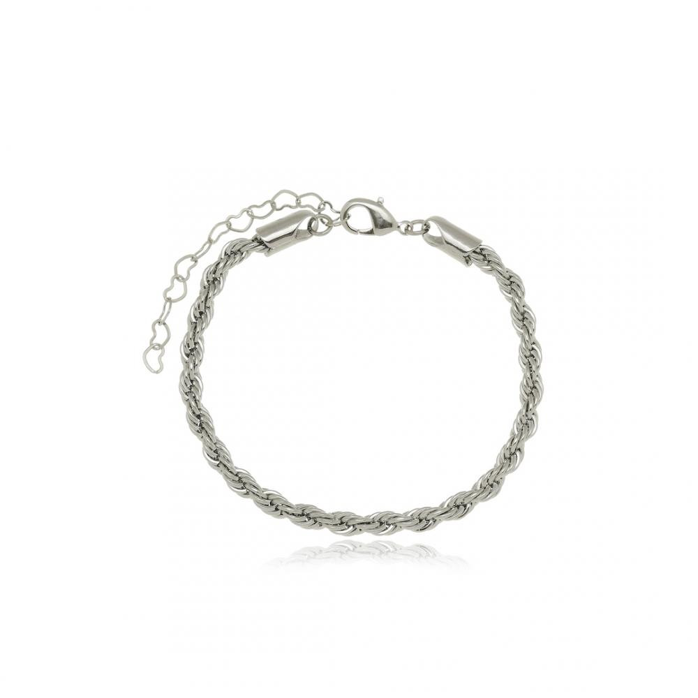 Pulseira cabo de aço na cor prata ródio branco