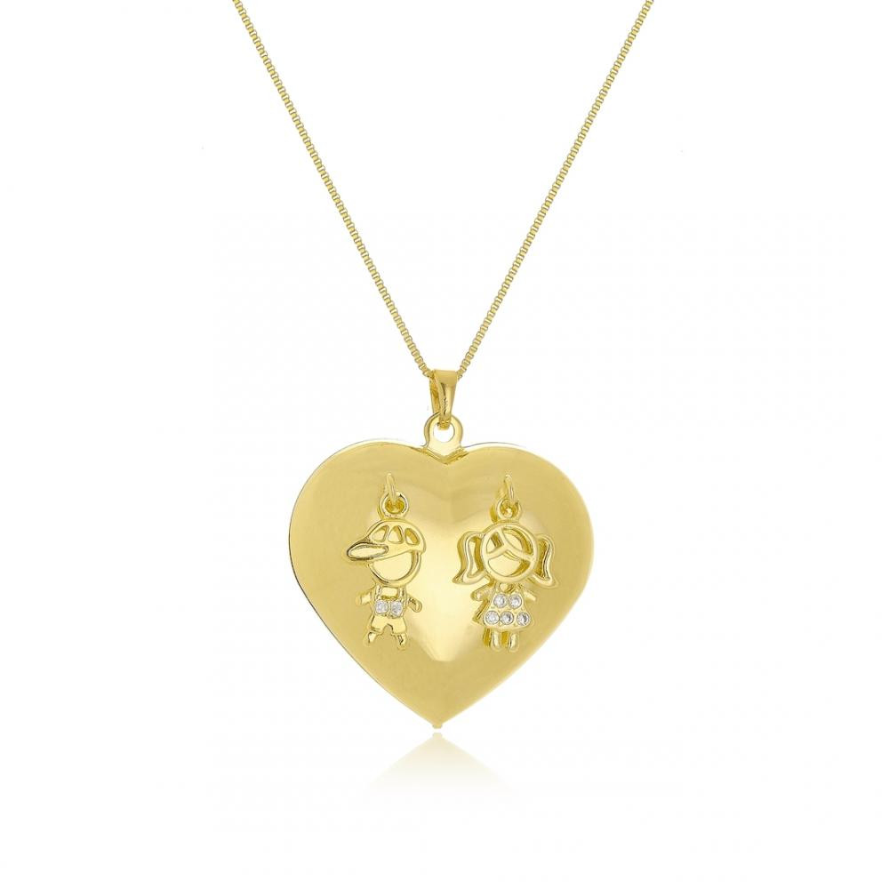 Colar personalizado com menino e menina banhado a ouro 18k 
