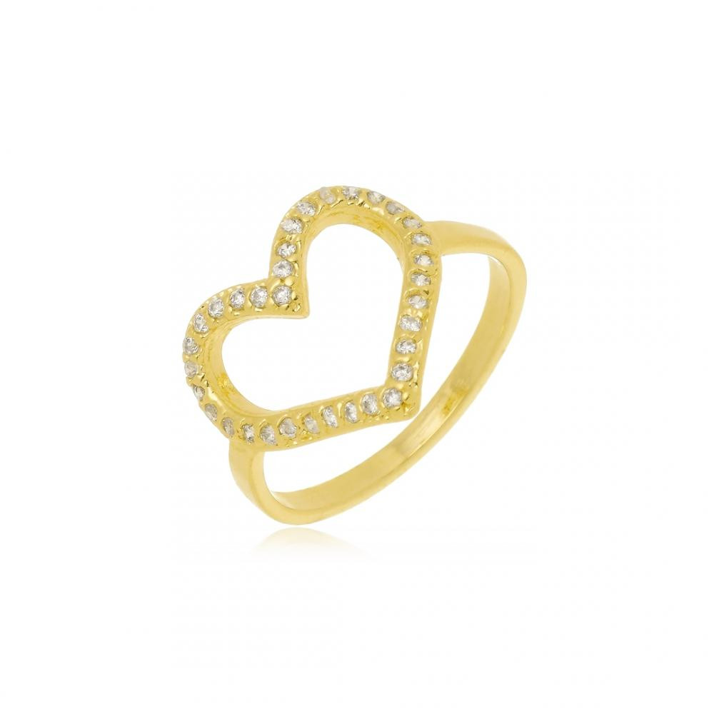 Anel de coração com zircônia banhado a ouro 18k