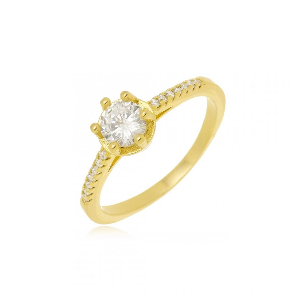 Anel cravejado com zircônia banhado a ouro18k