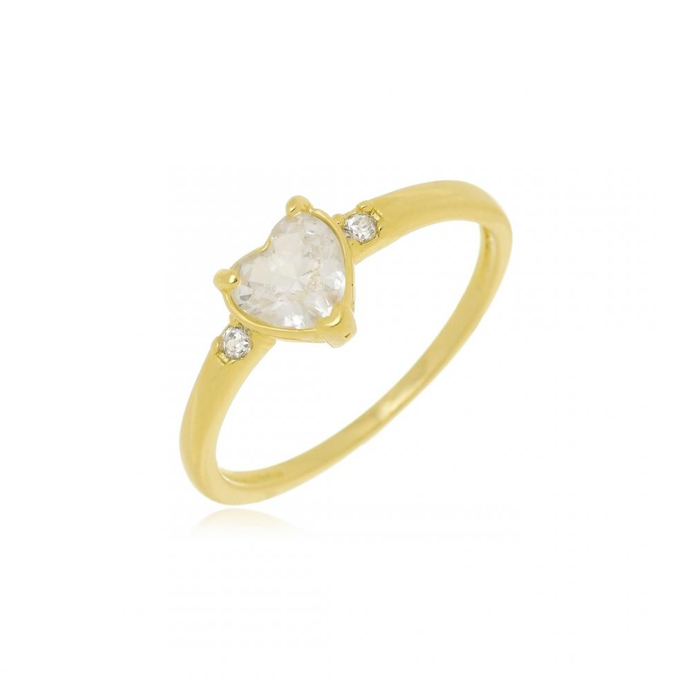 Anel de coração com zircônia folheado a ouro 18k