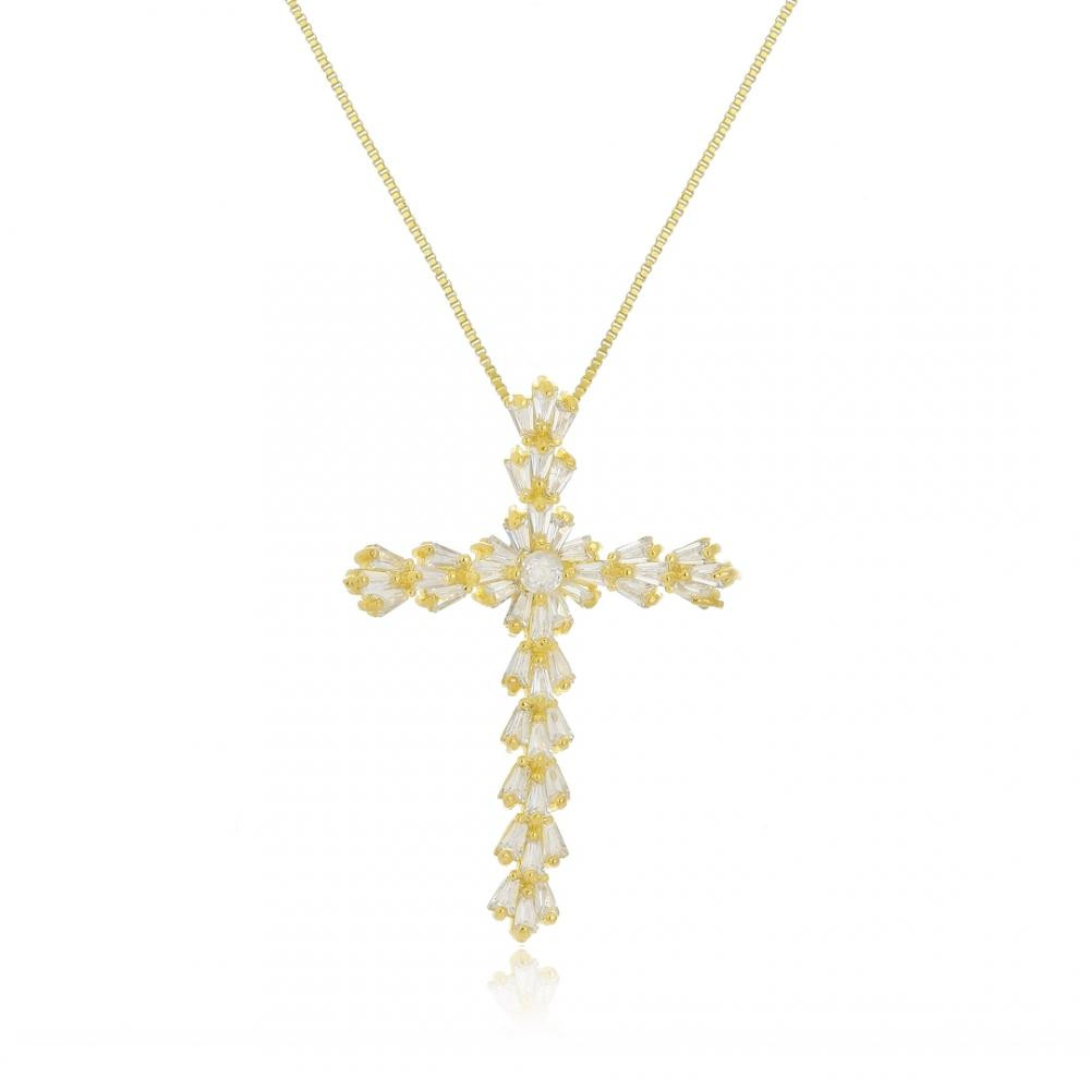 Colar com pingente de cruz folheado a ouro 18k 