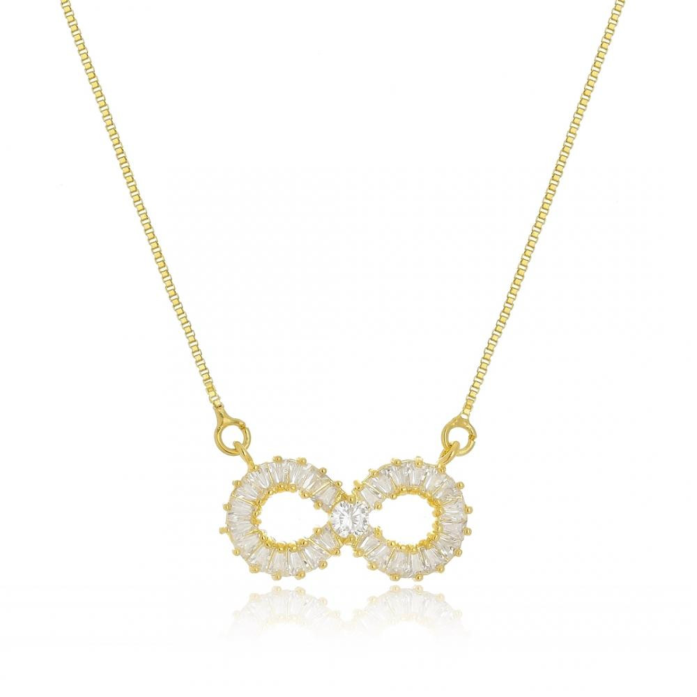 Colar com pingente do símbolo do infinito cravejado com zircônia folheado a ouro 18k