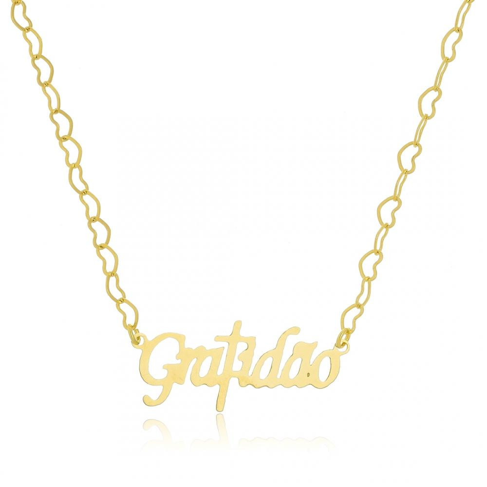 Colar com corrente de coração e pingente de gratidão banhado a ouro 18k 