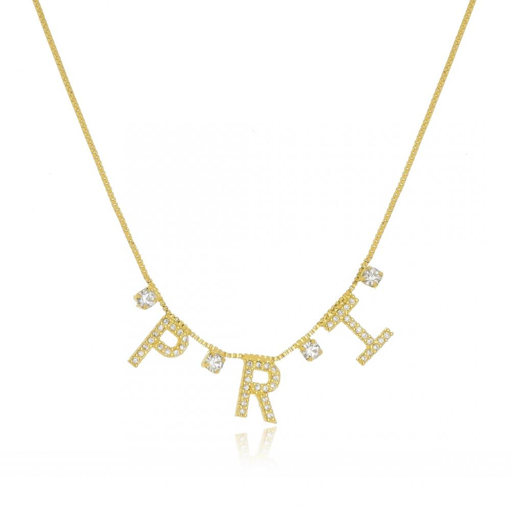Colar personalizado com letra e pontos de luz banhado a ouro 18k 