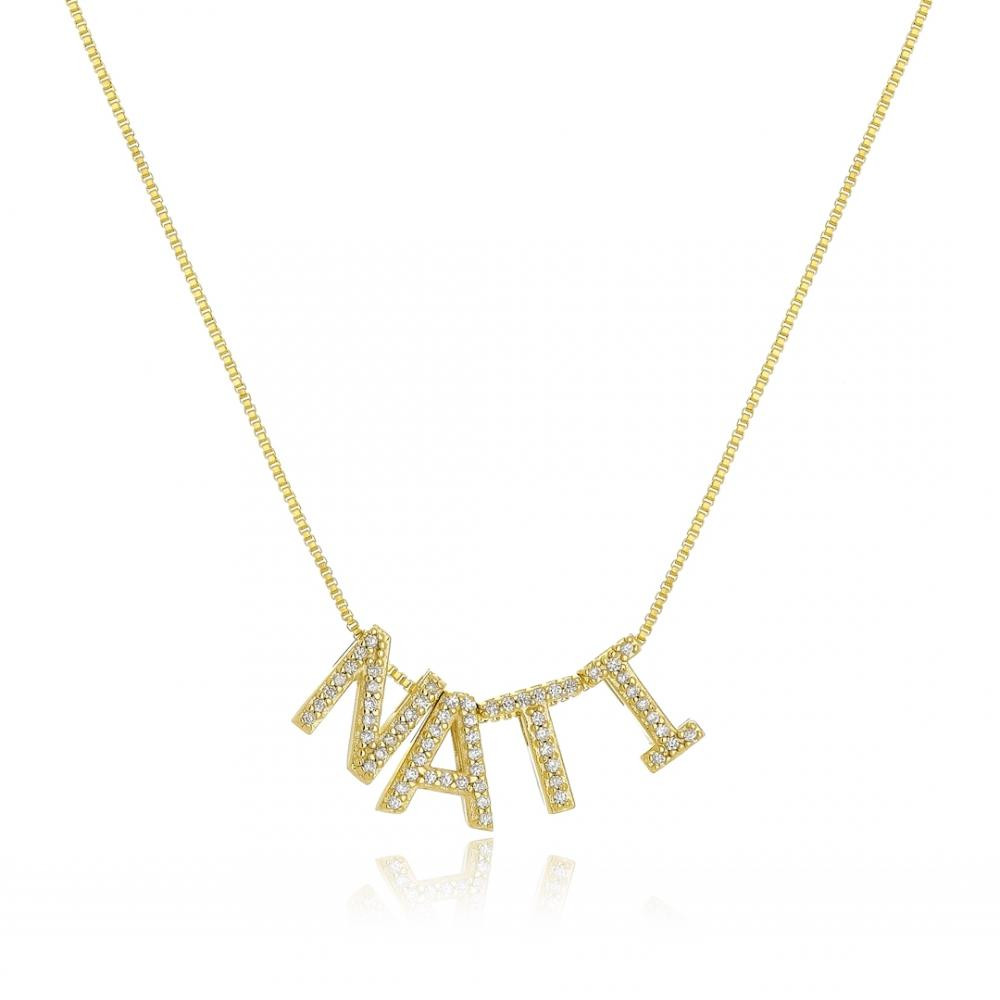 Colar personalizado com letras cravejadas banhado a ouro 18k 