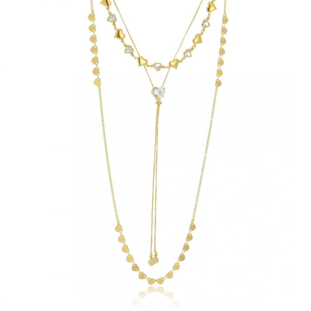 Mix de colar coração com zircônia banhado a ouro 18k 