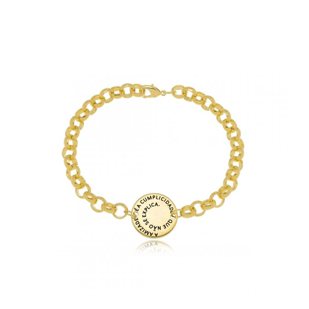 Pulseira com corrente de elo português e pingente banhada a ouro 18k