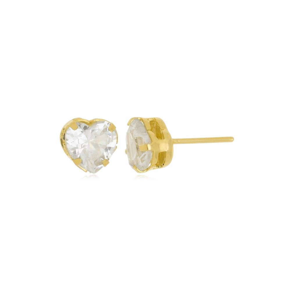 Brinco de coração pequeno cravejado Cecília banhado a ouro 18k
