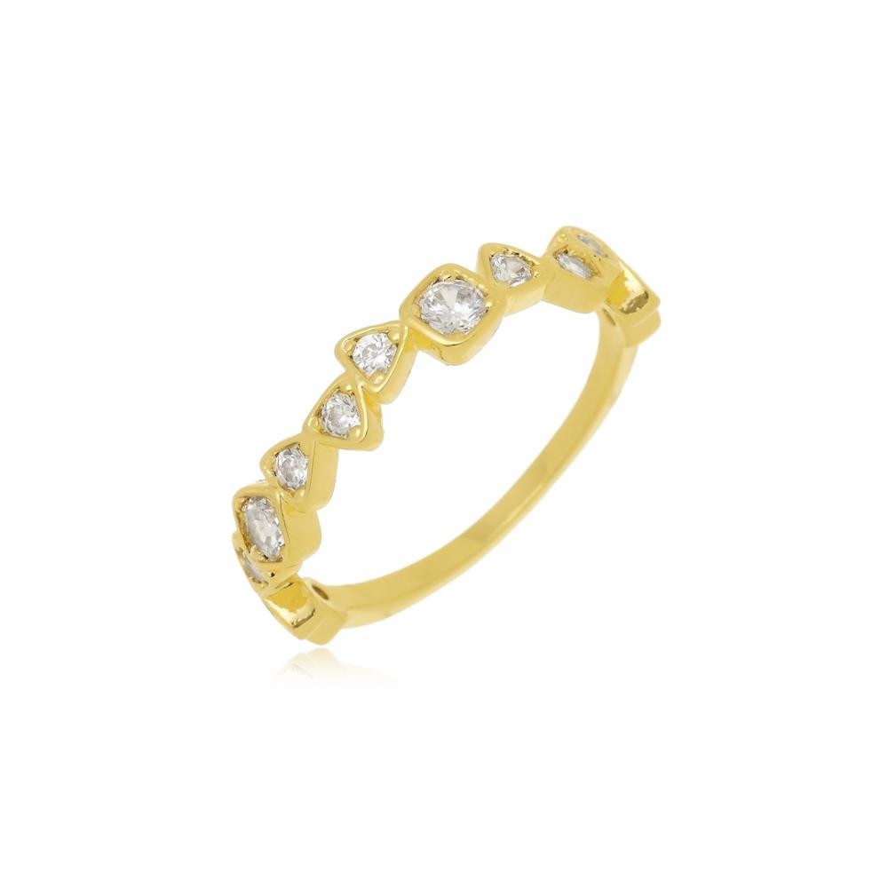 Anel minimalista cravejado com zircônia banhado a ouro 18k