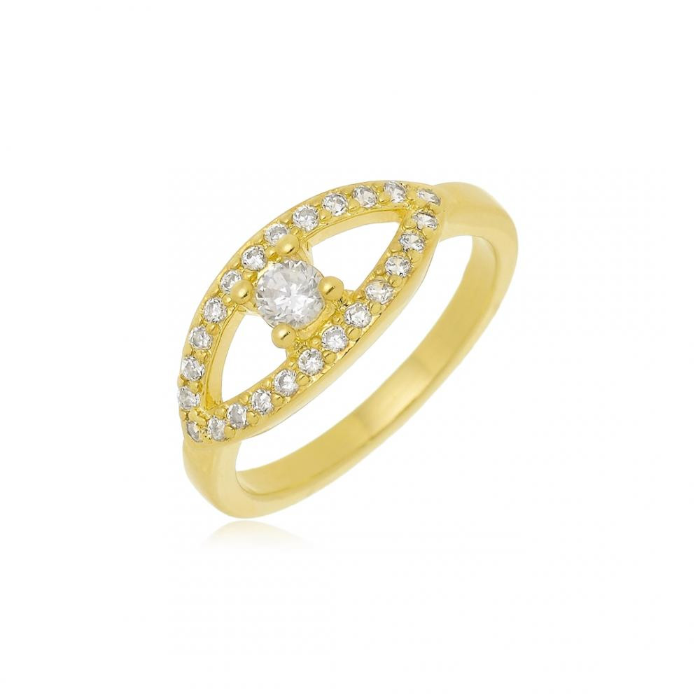 Anel de falange olho grego cravejado com micro zircônia banhado  a ouro 18k