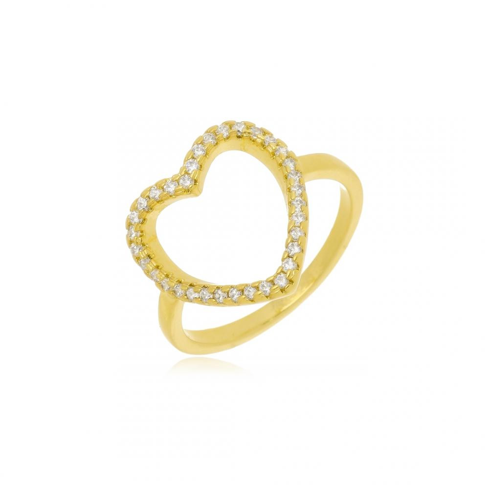 Anel coração cravejado com zircônia folheado a ouro 18k
