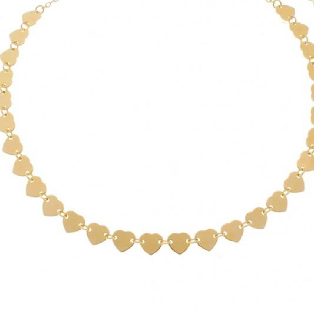 Choker de corações pequenos liso folheado a ouro 18k