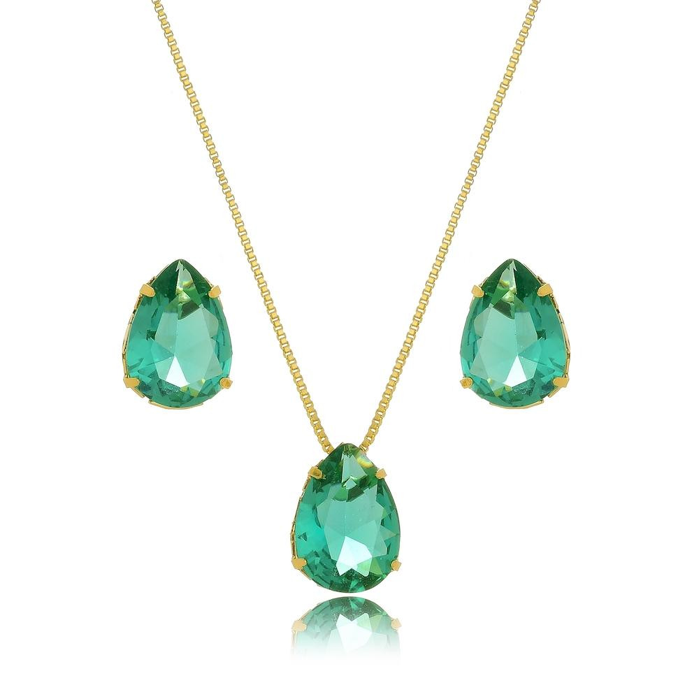 Conjunto de gota cravejado banhado a ouro 18k 