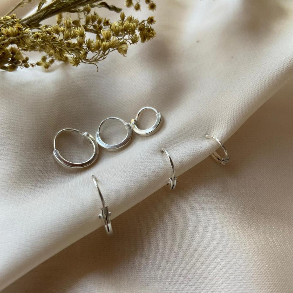 Trio de argola meia cana de prata 925