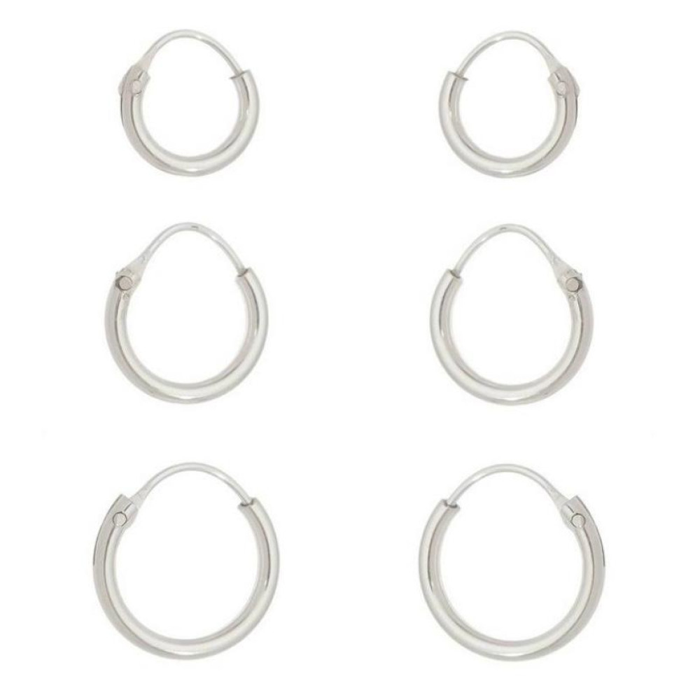 Trio de argola meia cana de prata 925