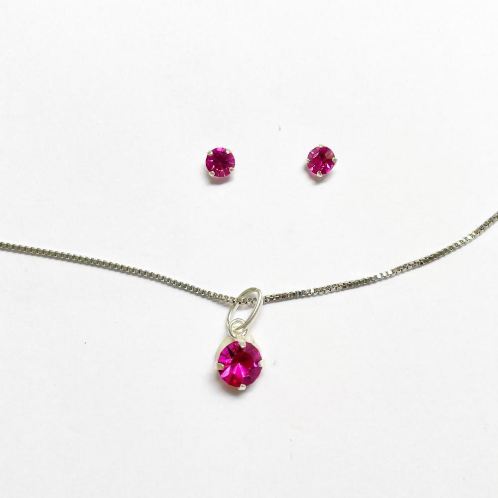 Conjunto de ponto de luz fuscia de prata 925