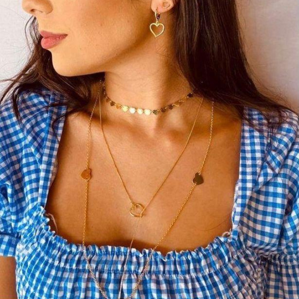 Choker Carol com corrente de coração banhado a ouro 18k