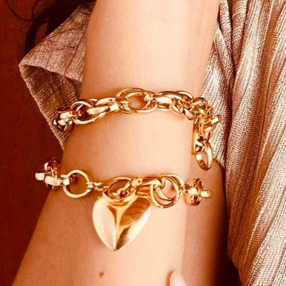 Pulseira Isabella de elo português duplo folheada a ouro 18k