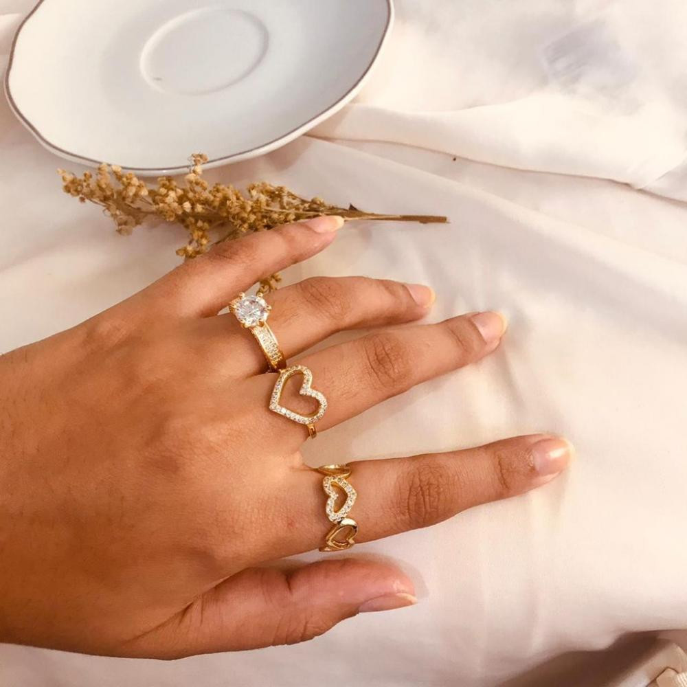 Anel de coração com zircônia banhado a ouro 18k