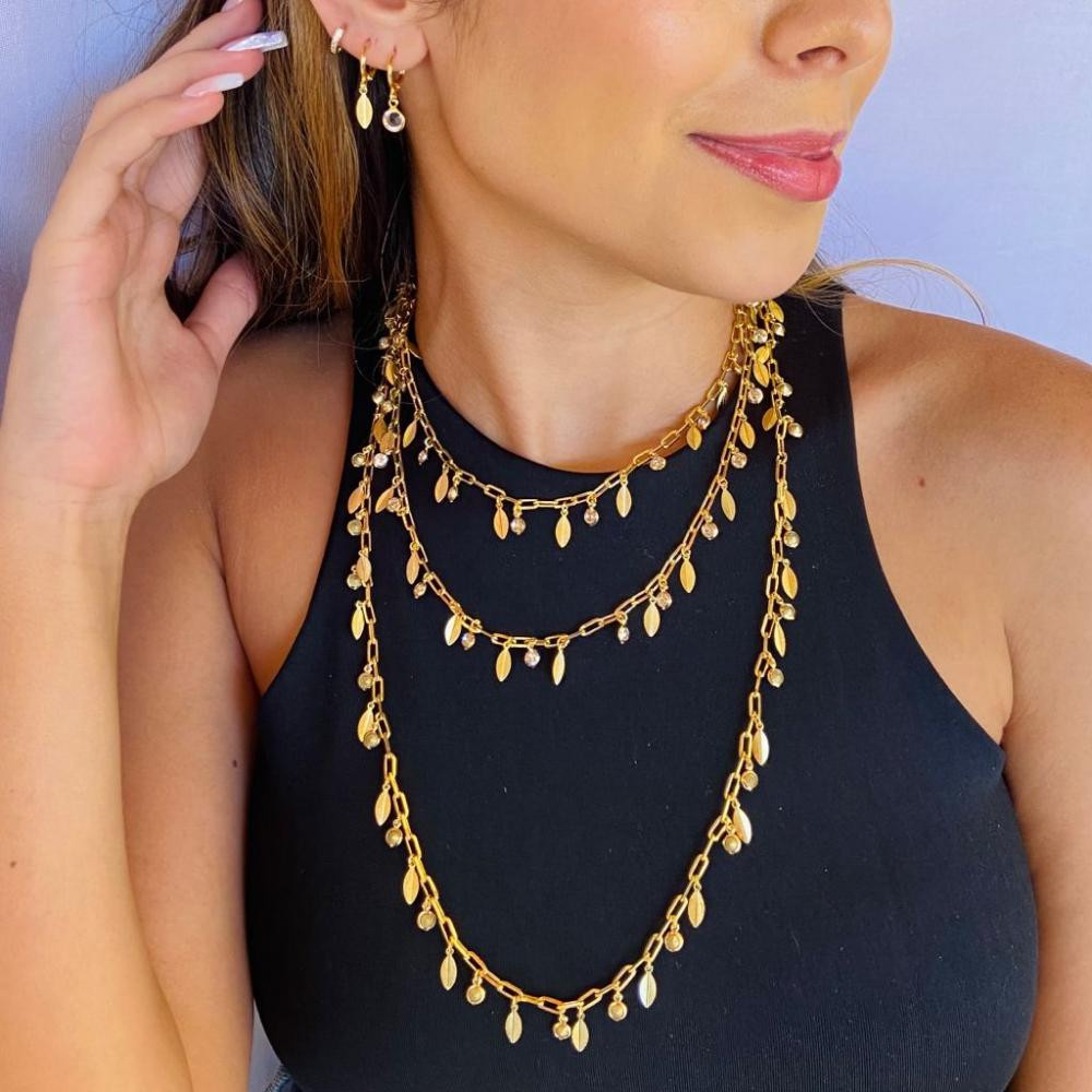 Mix de colar com pingentes pendurados folheado  aouro 18k
