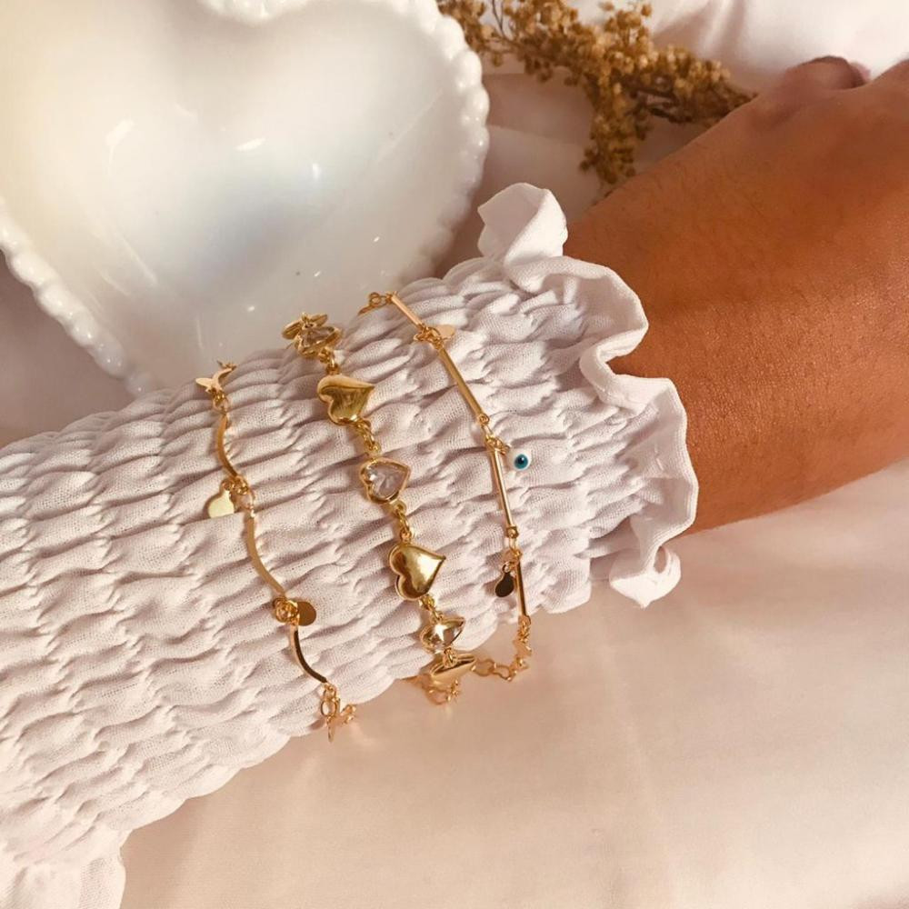 Pulseira minimalista com palitos e pingentes banhada a ouro 18k