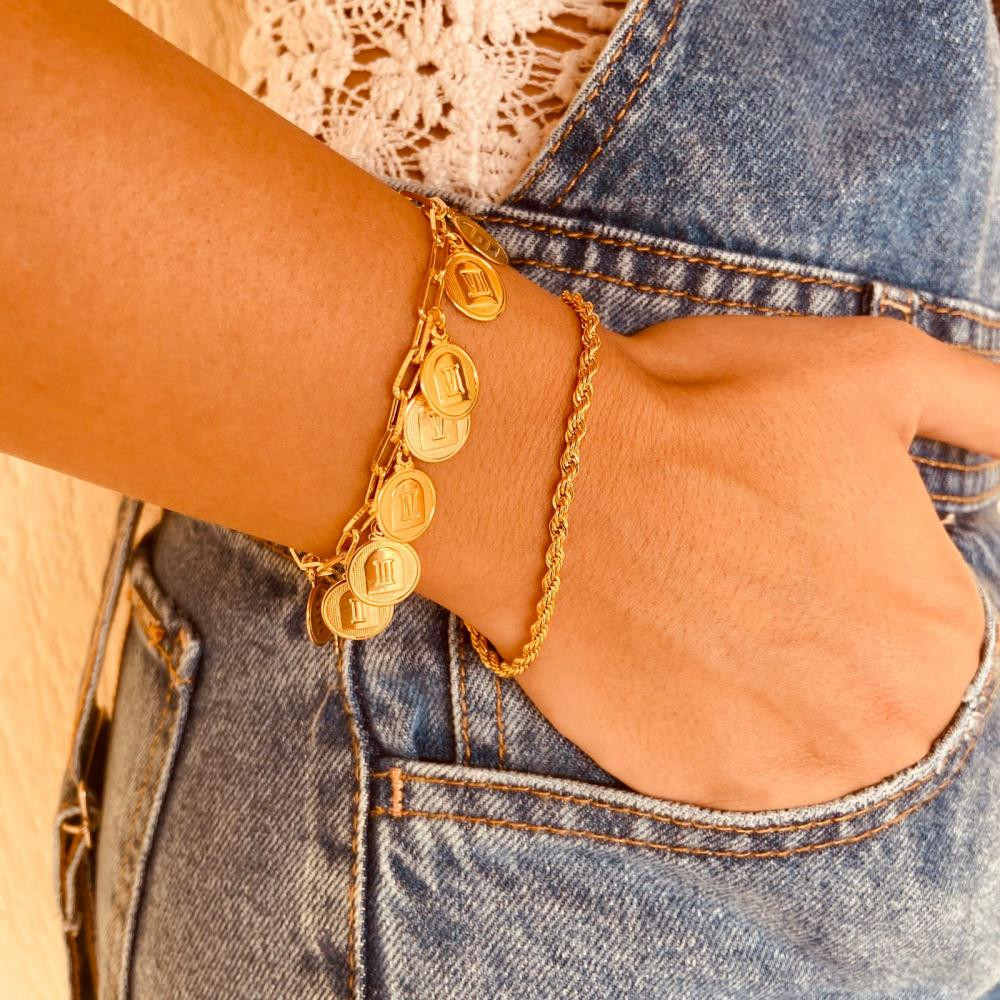 Pulseira Maya cabo de aço cordão baiano banhada a ouro 18k