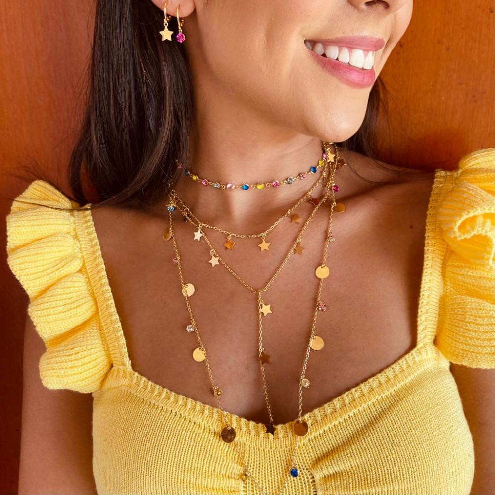 Choker com pingentes de estrela folheado a ouro 18k 