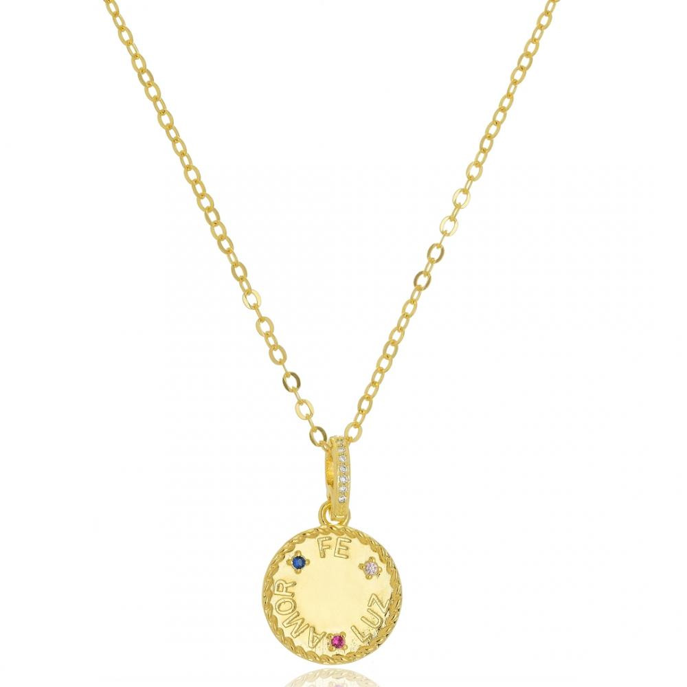 Colar com pingente de medalha luz folheado a ouro 18k