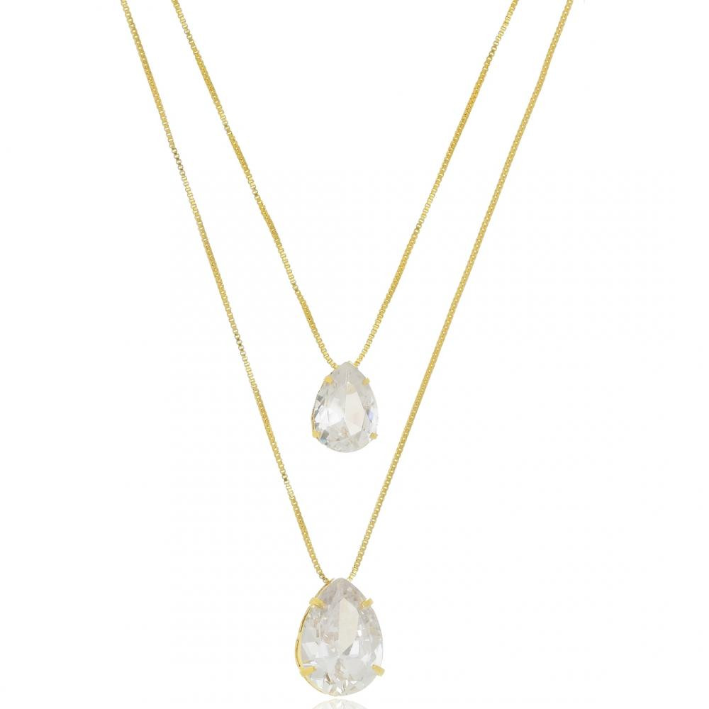 Colar duplo com pingentes de gota folheado a ouro 18k 