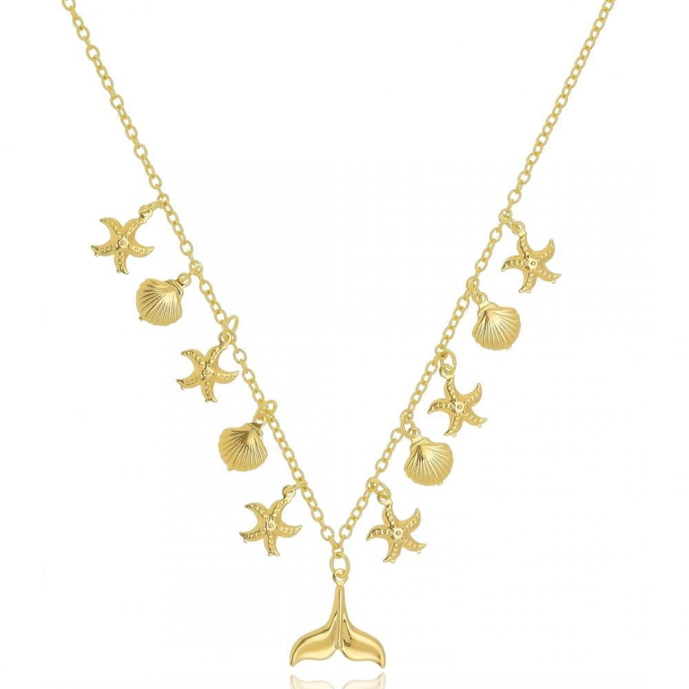 Colar com pingentes diversos folheado a ouro 18k
