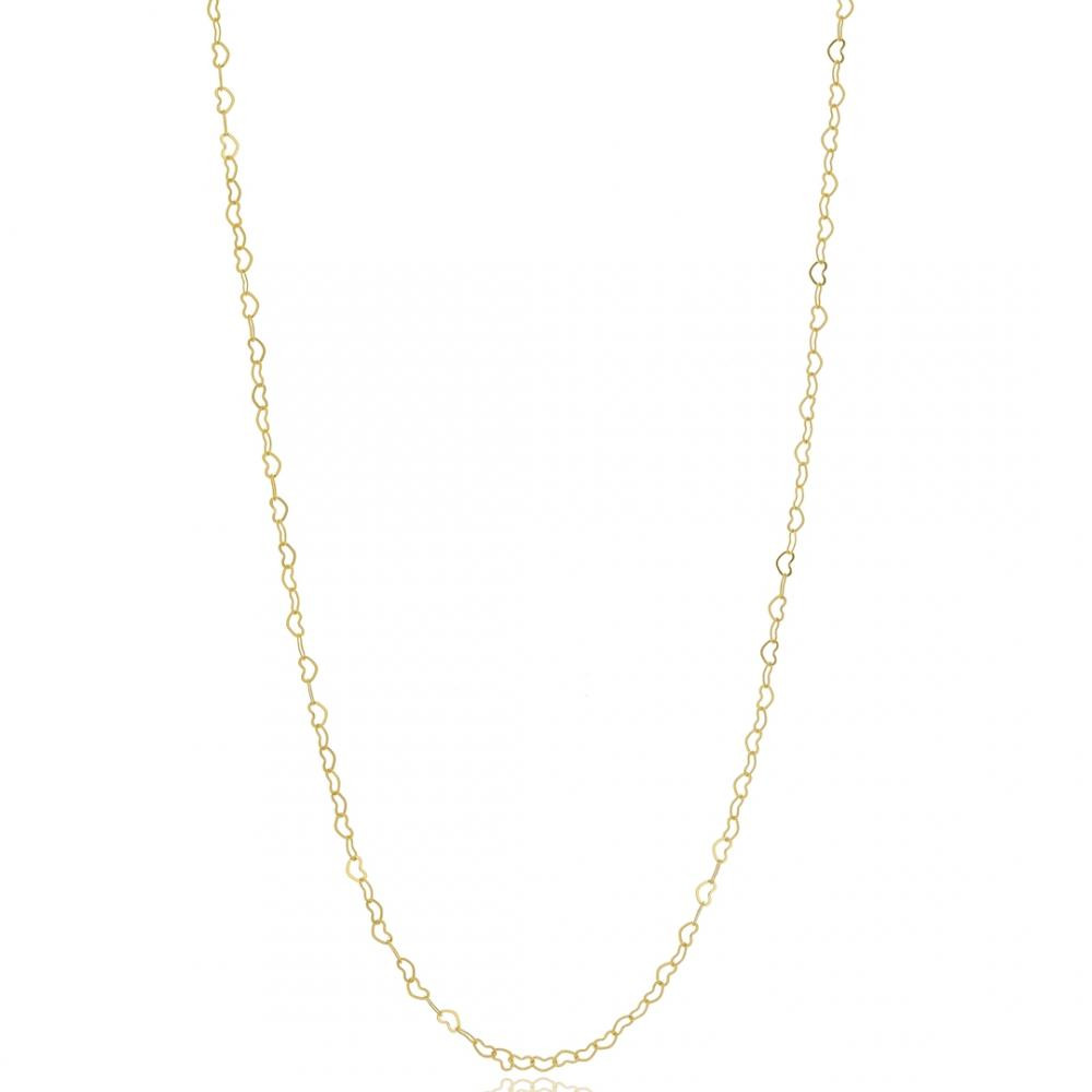 Colar longo com elos de coração banhado a ouro 18k