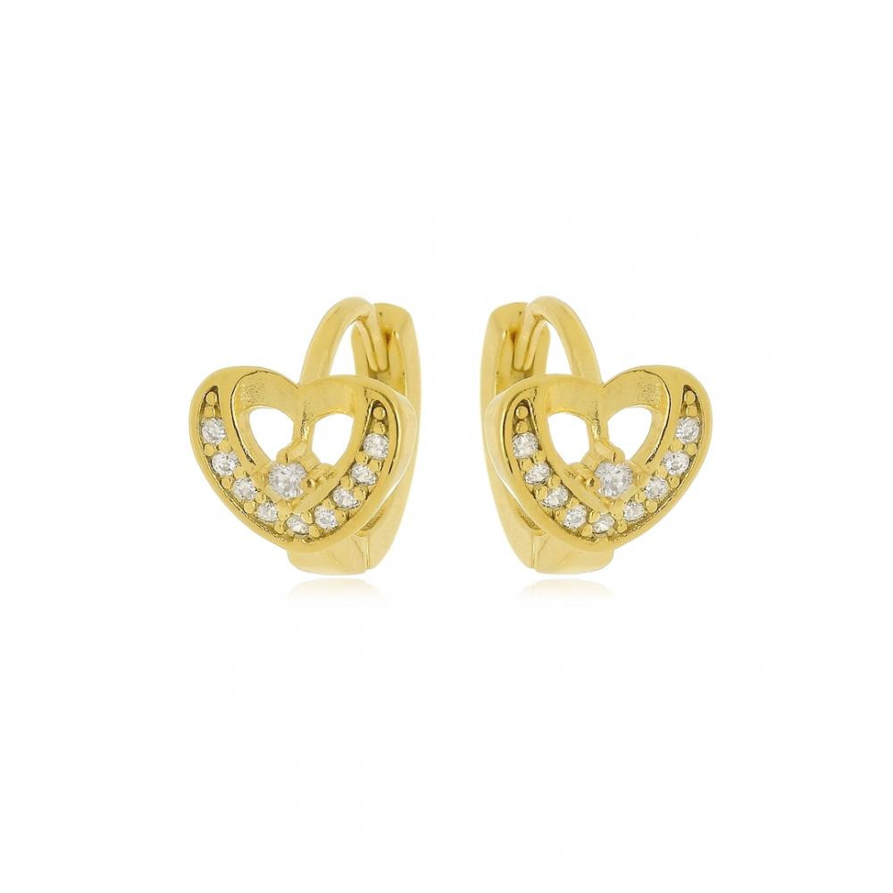 Argola infantil com coração cravejado folheado a ouro 18k 