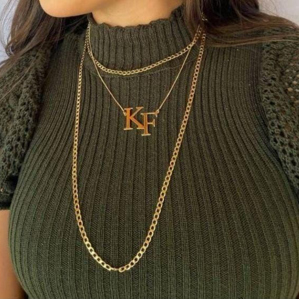 Colar longo com corrente grumet folheado a ouro 18k 