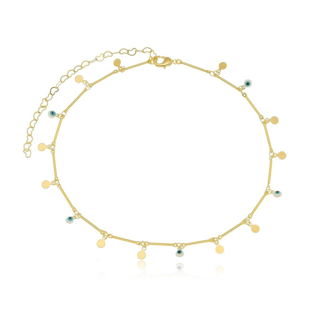 Choker minimalista com pingentes e olho grego folheado a ouro 18k 