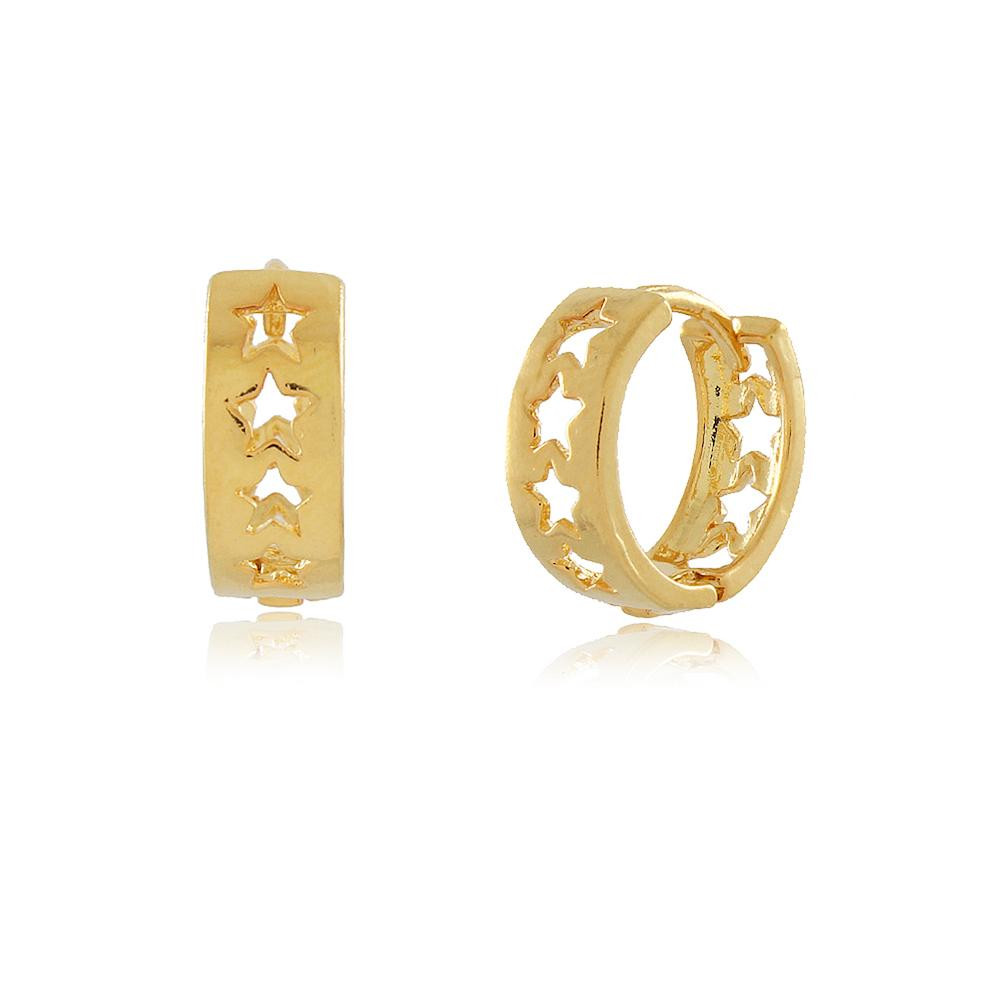Brinco de argola pequena estrela banhado a ouro  18k