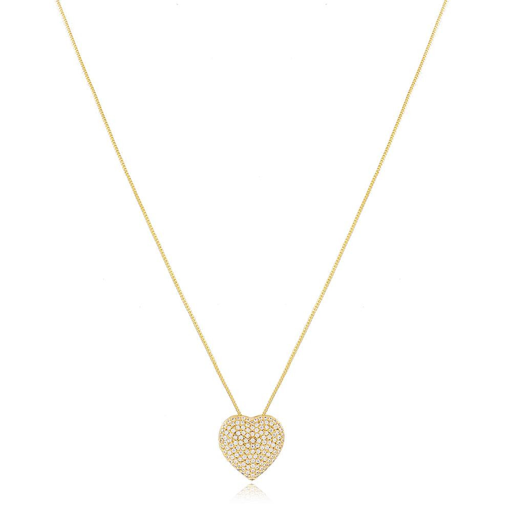 Colar com pingente  de coração cravejado folheado a ouro 18k