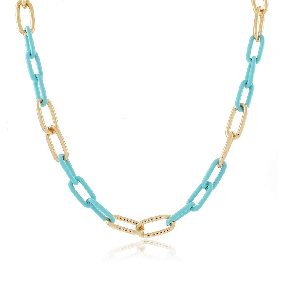 Colar com corrente de elos azul folheado a ouro 18k 