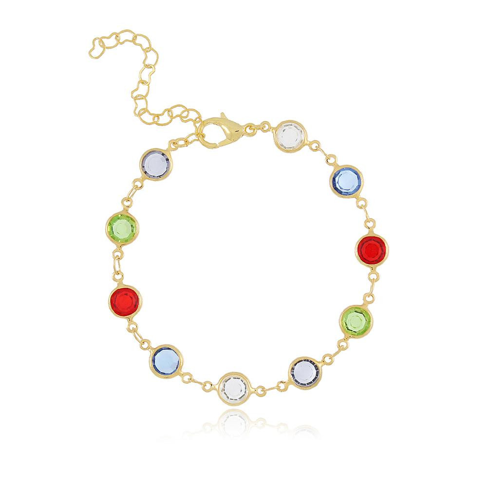 Pulseira pontos de luz coloridos banhada a ouro 18k