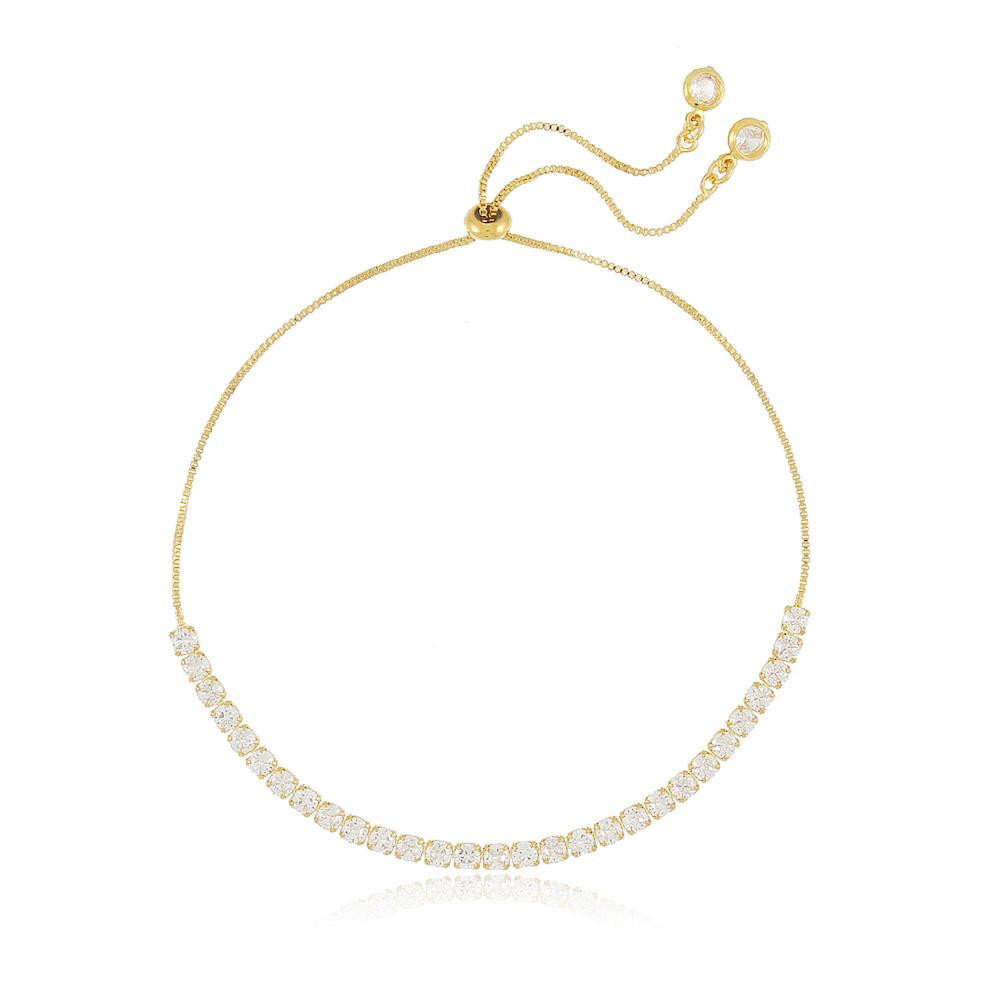 Pulseira riviera cristal regulável banhada a ouro 18k 