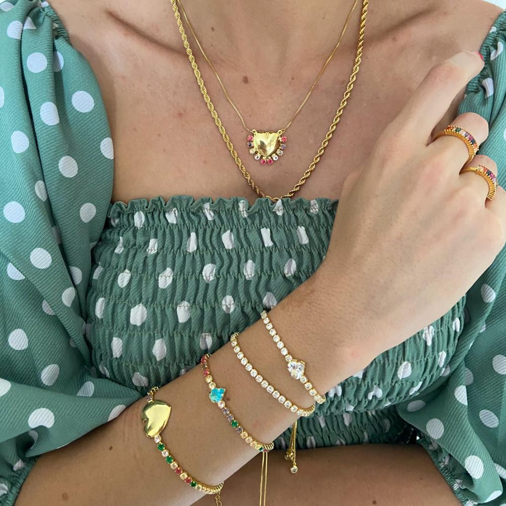 Pulseira riviera  regulável com pingente de gota banhada a ouro 18k  