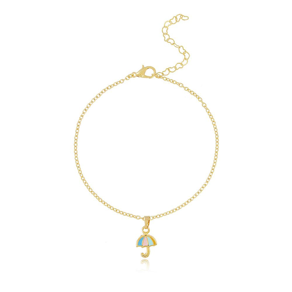 pulseira infantil com pingente de guarda-chuva banhada a ouro 18k  