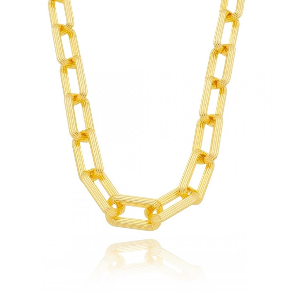 Colar com corrente de elos grandes banhado a ouro 18k 