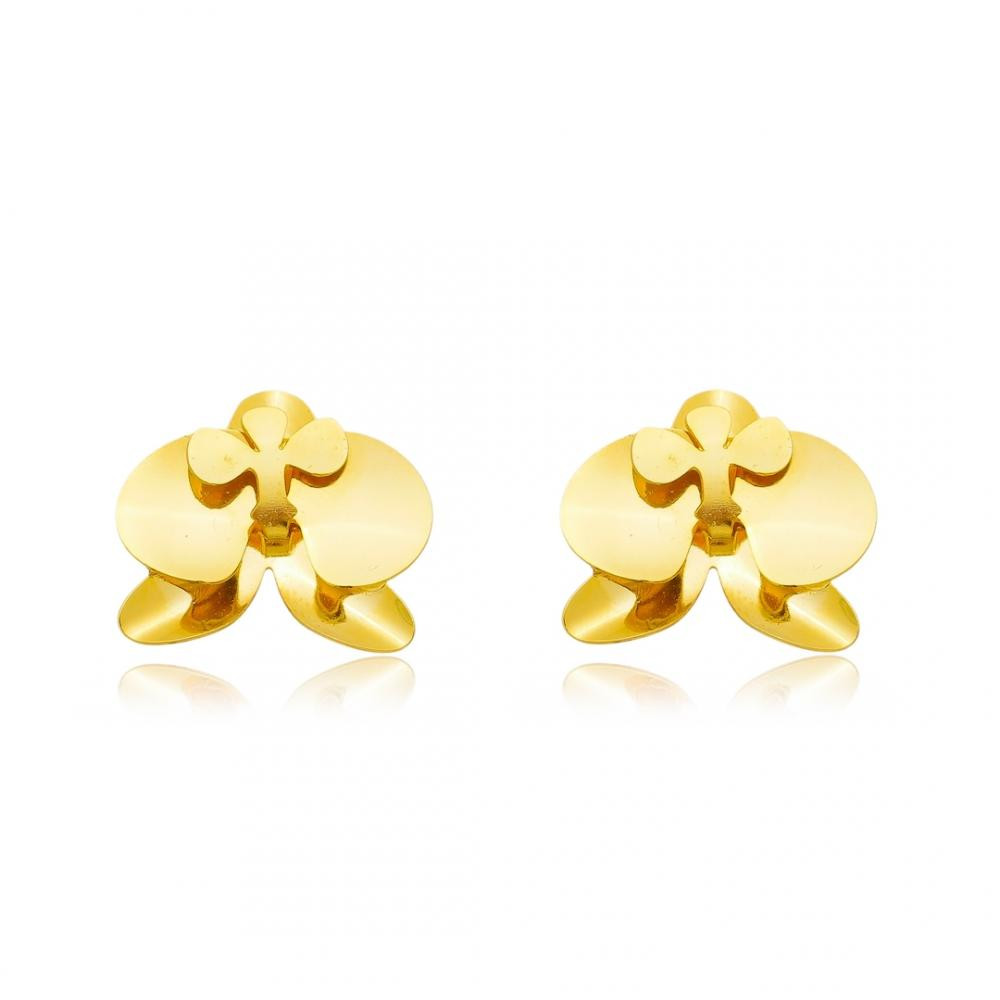 Brinco de orquídea tamanho P banhado a ouro 18k  