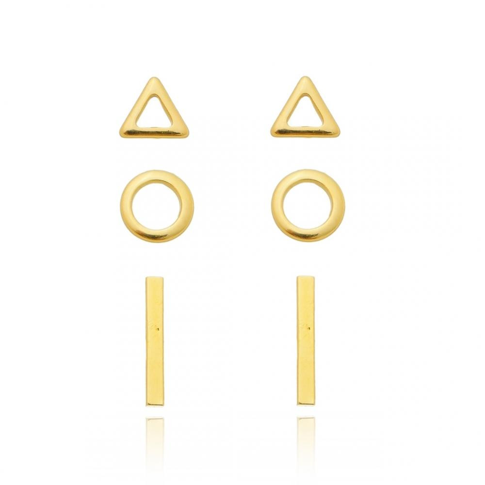 Trio de brinco minimalista banhado a ouro 18k 
