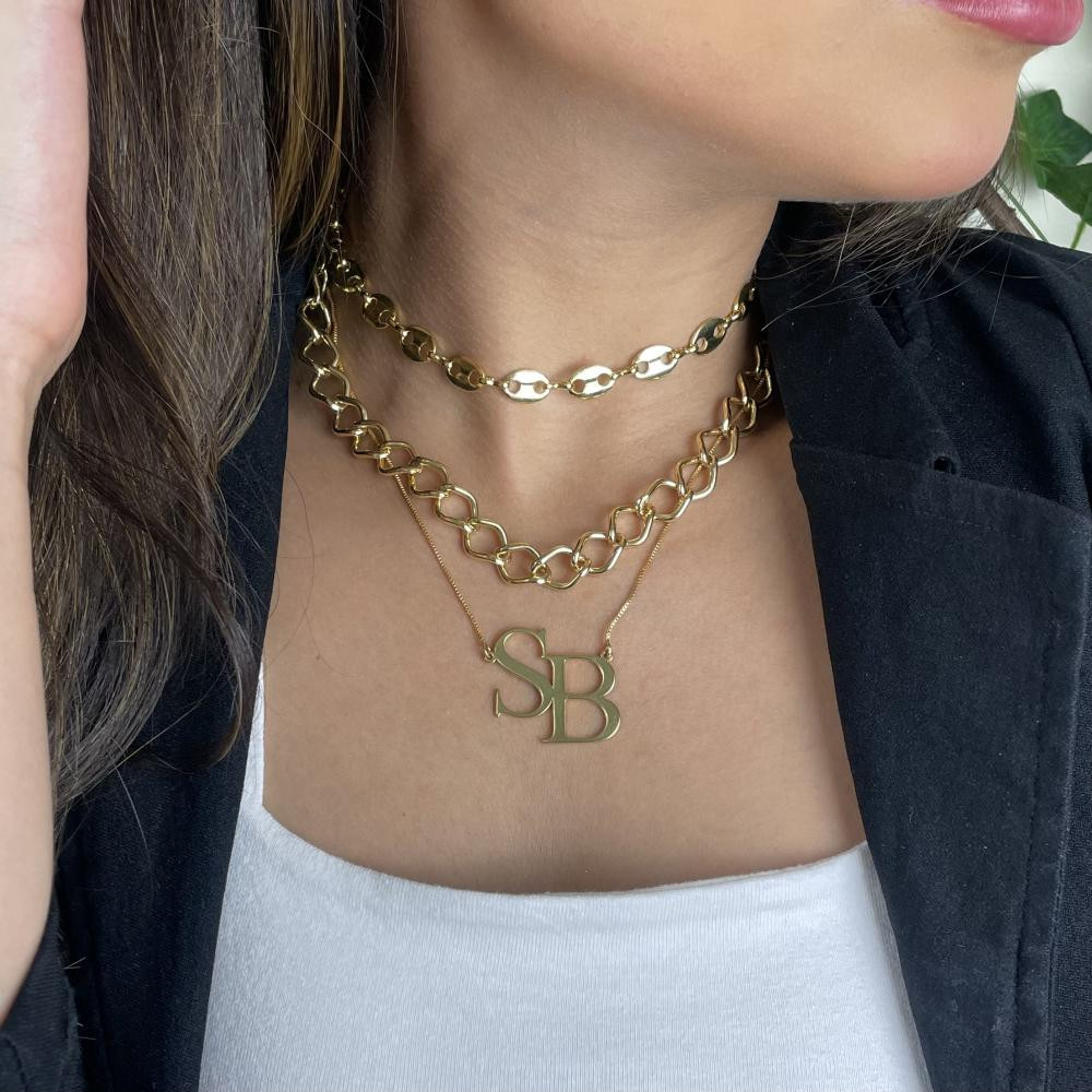 Colar com corrente de elos folheado a ouro 18k 