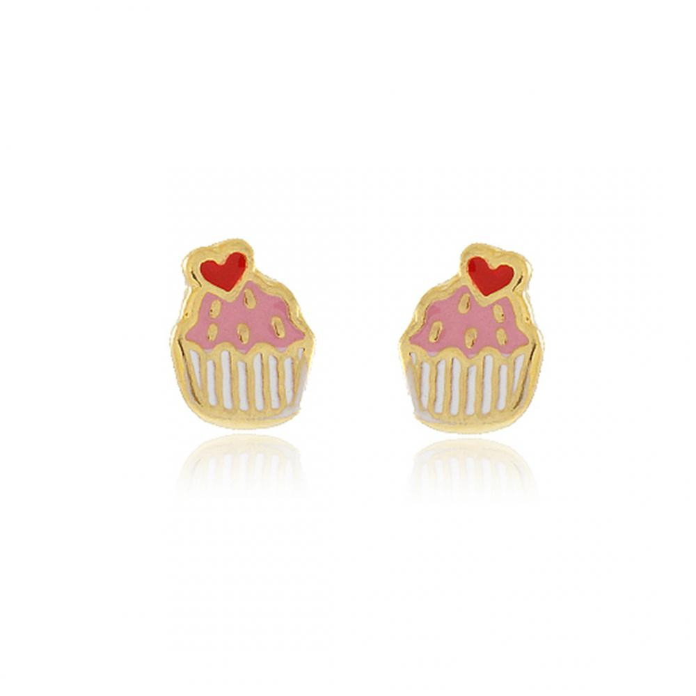 Brinco infantil cupcake banhado a ouro 18k
