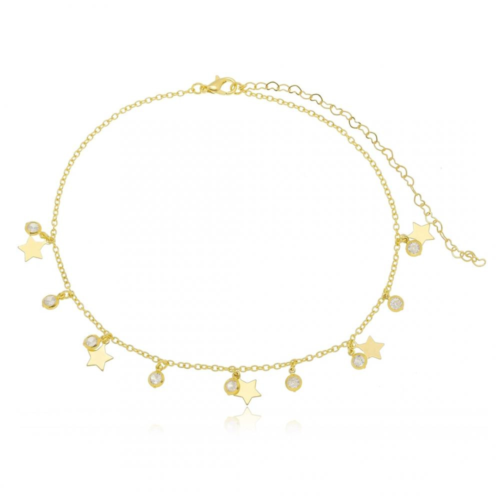 Choker de estrela e ponto de luz folheada a ouro 18k